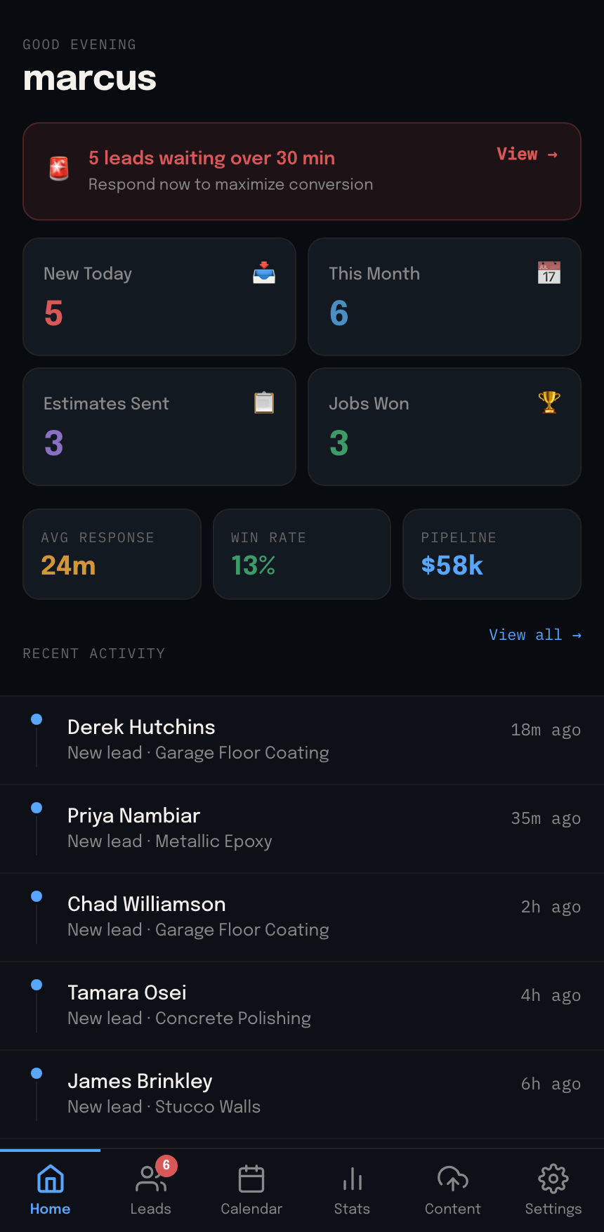 Vorstead mobile CRM dashboard